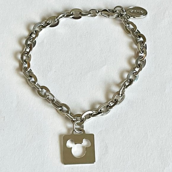 Disney Parks Mickey Mouse Ears Charm Bracelet Disneyana Silver Plated Charms - Picture 1 of 7